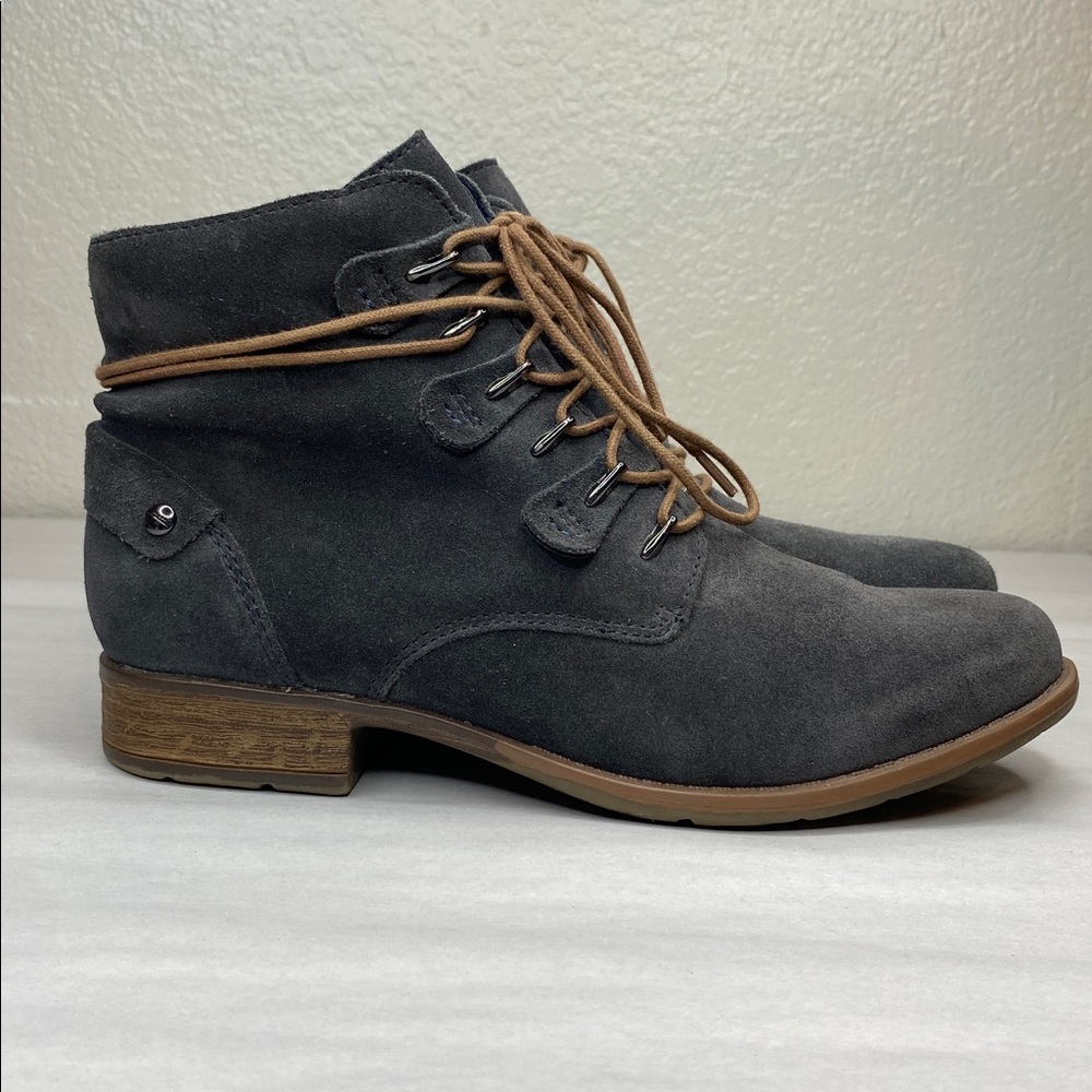 Earth Boone Navy Leather Suede Lace Up Ankle Boots Size 7B